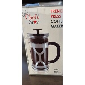 Chef's Star French Press Coffee Maker 8 Cup 34 Ounce Stainless Steel Glass